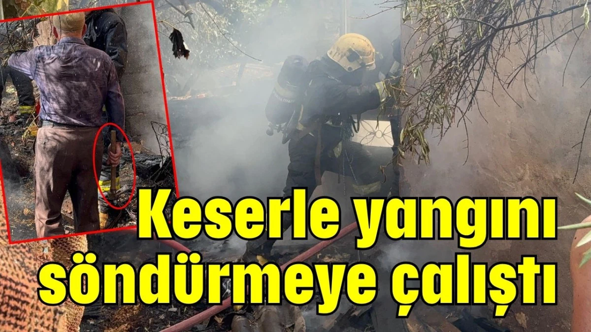 Keserle yangını söndürmeye çalıştı   
