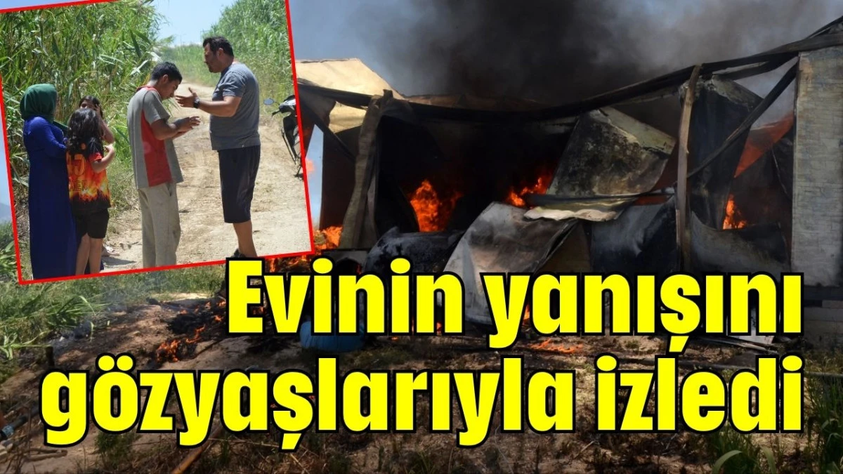 Serik'te evinin yanışını gözyaşlarıyla izledi